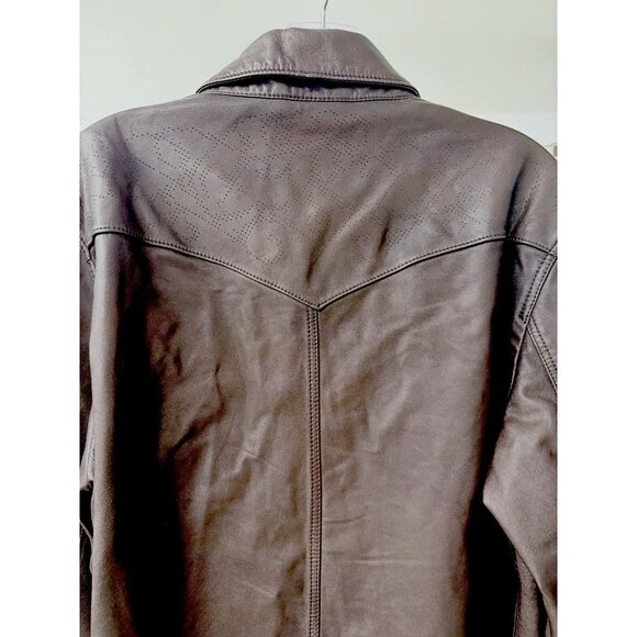 John Varvatos Chocolate Brown Leather Western Insp Sexy Shirt, Button/design - Picture 7 of 9